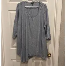 For Cynthia Blue White Vertical Striped‎ Linen Blend Lagenlook Tunic Top 2X