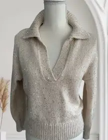 J CREW Beige Sequined Metallic Pullover Sweater Size XS