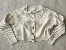 Women’s Cream Button Front Cropped Cardigan Sweater Top Preppy Soft Crop Size