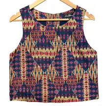 Sam Edelman Aztec‎ Metallic Textured Crop Tank Top Sleeveless Small