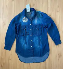 Thrill Jeans Acid Washed Denim Shirt Dress Women's Large 