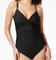 Calvin Klein Black Twist-Front One Piece Swimsuit Size 6 Tummy Control NWT