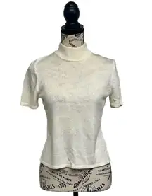 Tahari ASL beige Knit Sweater Blouse Normcore Womens Preppy Modest Mature 4P