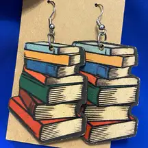 NWT wooden stack of books earrings