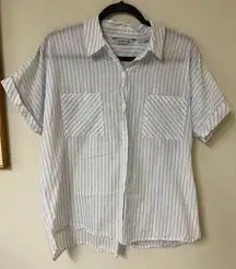 Orvis Easy Printed Short-Sleeved Camp Shirt Blue Stripe 100% cotton L