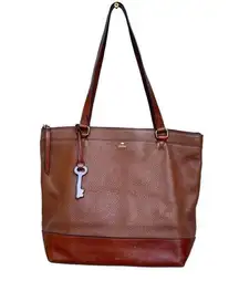 Fossil  brown and caramel pebbled leather handbag