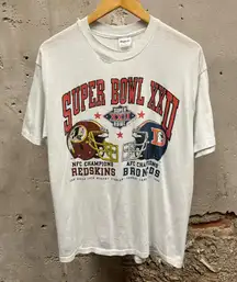Super Bowl XXII Redskins Broncos Vintage 1987 80s White Single Stitch T-Shirt XL