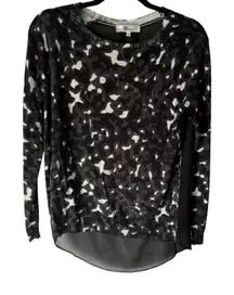 Lily Tribe Women's Small Abstract Print Sheer Hem Long Sleeve Sweater Top