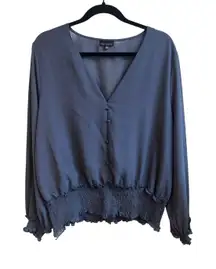 Zenobia‎ Women's 3XL Blouse – Long Sleeve V-Neck with Smocked Hem & Cuffs Slate