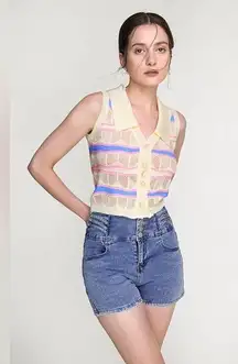 J.ING Ivory Striped Button-Up Knitted Collar Vest One Size NWT