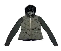 Vtg Y2K Bebe Jacket Womens S Black Fur Trim Puffer Sweater Sleeve Rhinestone