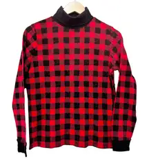 LL Bean Red Black Plaid Turtleneck Sz M