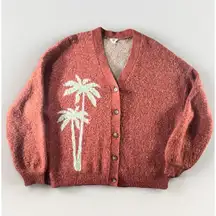 Ascot & Hart Palm Tree Cardigan XL Rust Boucle Knit Oversized Cozy Sweater