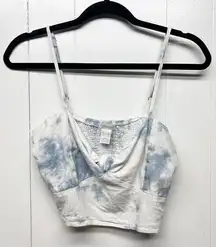 Revamped  Linen Blend Tie Dye Blue & White Cropped Top Size Medium Smocked