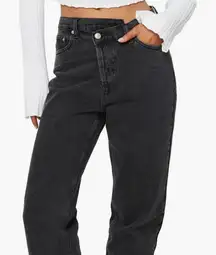 Princess Polly Black Holly asymmetrical crossover waist straight leg jean