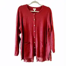 Logo Lori Goldstein Dark Red Button Front Tunic Sweater