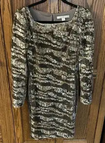 Boston Proper | Sequin &‎ Velvet Zebra Animal Print Dress | womens size 4