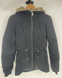 H&M‎ Divided Womens Size 4 Loose Light Black Hooded Long Puffer Jacket