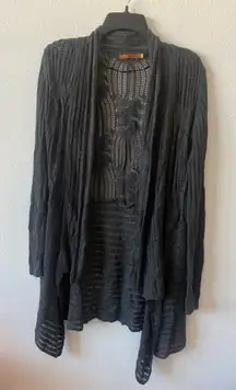 gray open-knit crochet cardigan size l