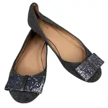 Kate Spade Gray Wool Glitter Bow Hannah Flats 7