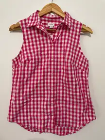 J. Crew Pink Gingham Sleeveless Button-down Shirt