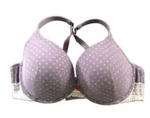 Cacique Plunge Underwire Purple Printed Bra With Lace & Push Up Cups 44D