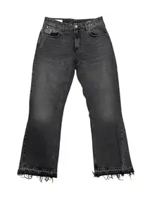 Zara‎ Woman Denim Jeans Gray High Rise Frayed Hem Cropped Flare USA 30