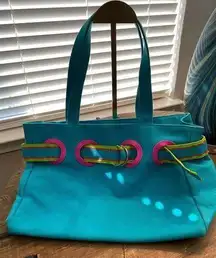 Ralph Lauren tote bag turquoise blue pink and lime green trim