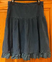 Anthropologie‎ Edme & Esyllte Blue Corduroy Skirt w/ Scalloped Ruffle Hem Size 6