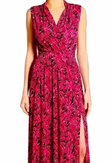 Michael Kors Pink/Black Palm Print Maxi Dress, Large