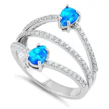 Size 5 925  Three Line Pear Blue Lab Opal Ring