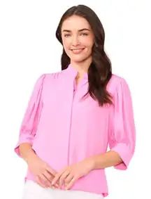 CeCe Pink Short Sleeve Button Down Top Size XL NWT