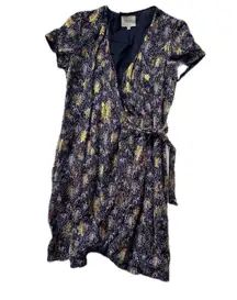 SEZANE Blue Floral Metallic Wrap Dress Short Sleeve Silk Lurex S 4