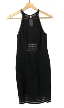 Topshop Black Mesh Insert High Neck Bodycon Mini Dress 6