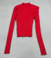 Ambiance Apparel Sweater Top Red L Womens Ribbed Mock Neck Long Sleeve Knit Cute