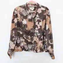 Christopher & Banks Jacket Sz XL Brown Patchwork Floral Boho Forest Fairy Artsy