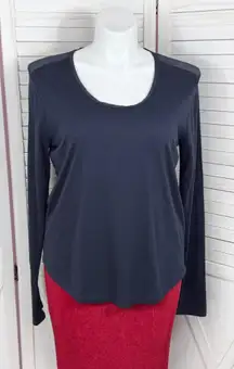 Vince Sheer Silk Shoulder Scoop Neck Long Sleeve Shirt Navy Blue XL