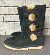 Koolaburra by Ugg Victoria Tall Boots Suede Black 1015875 Bows Womens Size 8