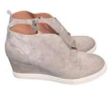 Linea Paolo Felicia Gray Perforated Suede Wedge Sneaker Booties