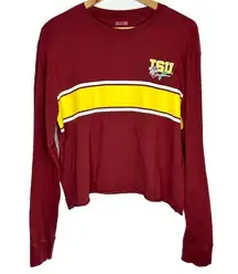 Iowa State University Tailgate Maroon Long Sleeve Cropped Shirt Rose Size Large