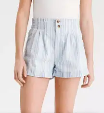 American Eagle Striped Mom Shorts High Waist Cuffed Retro Indigo Stripe Size 2