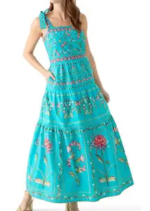 Crown & Ivy size small women’s sleeveless printed maxi dress turquoise floral
