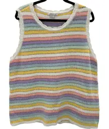 DESIGN HISTORY Pastel Rainbow Stripe Knit Tank Top Sweater Crochet Cotton Sz XXL