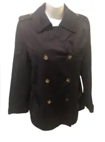Banana Republic Short Double Breasted Trench Coat Sz. M Black Lined No Belt