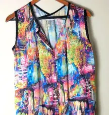 Adore L Sleeveless Pink Yellow Blue Watercolor Top