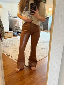 Brown leather flare pants 