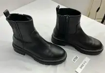 Womans Time & Tru Ankle Boots Stretch 7.5 Black Side Zip Lug Heel NWOT