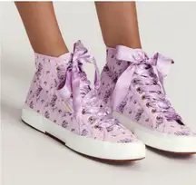 Superga Purple Satin Lace High-Top Sneakers love shack fancy