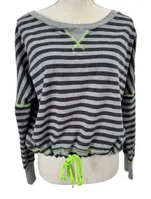 One Step Up Pullover Sweater Womens Size L Gray Black‎ Striped Drop Shoulder