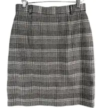 Talbots Vintage Pencil Skirt 10 Black Houndstooth Wool Academia Preppy Classic